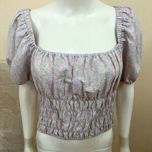 Elodie women BNWOT square neck smocked crop top sz Xlarge NEW puff sleeve floral